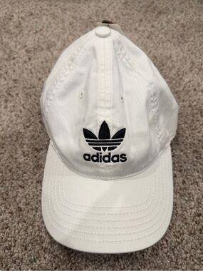 Adidas White Baseball Cap with Gray Brim and Striped Lining